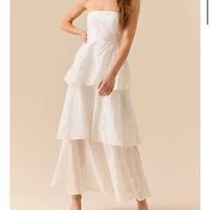 Strapless White Layered Dress